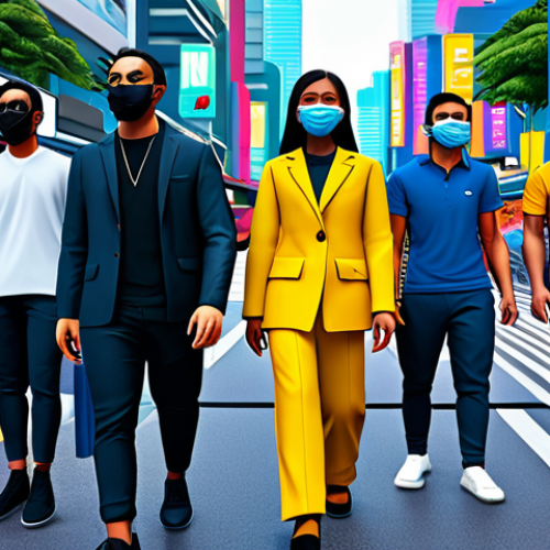 **

A diverse group of avatars wearing unique digital fashion NFTs (fully clothed, appropriate attire) in a vibrant metaverse marketplace inspired by Kuala Lumpur. The scene is bustling with activity, showcasing various NFT designs.  Safe for work, professional, perfect anatomy, natural proportions, high quality digital art.

**